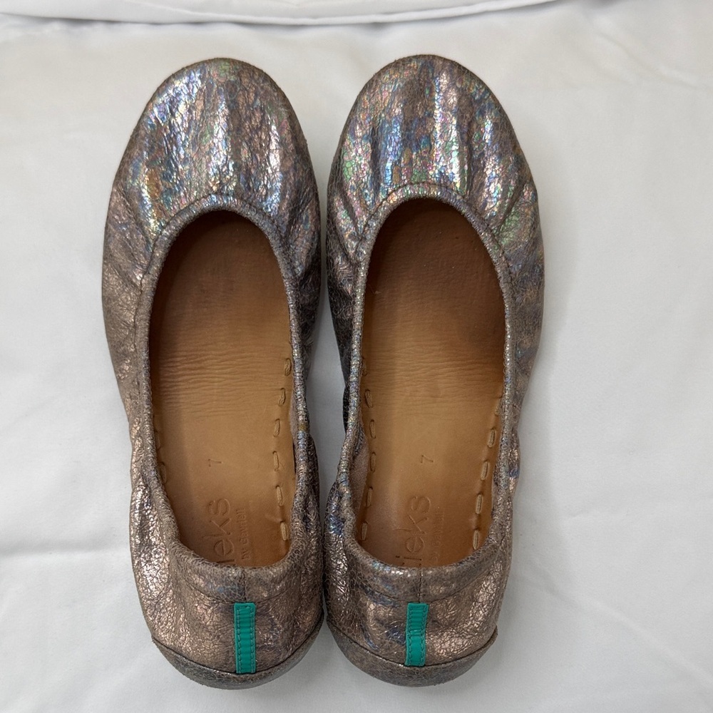 Size 7 Love Potion Pink & Blue Metallic Ballet Flats Limited Edition